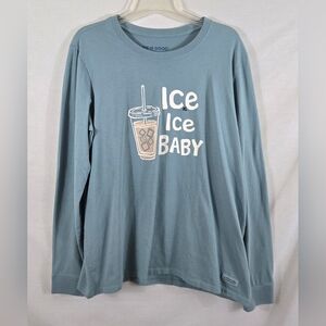 NEW Life Is Good Women's Blue Crusher Long Sleeve Ice Coffee T-shirt Size XL